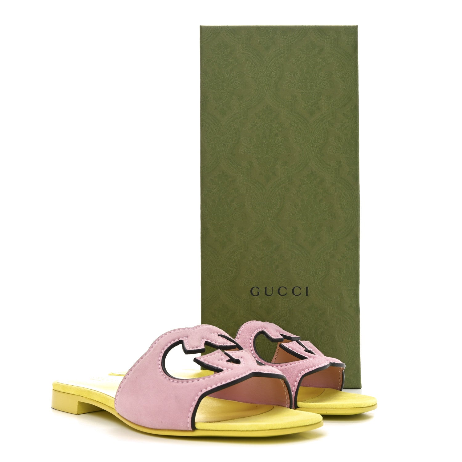 Gucci Kid Scamosciato Interlocking G Cut Out Slide Sandals 37