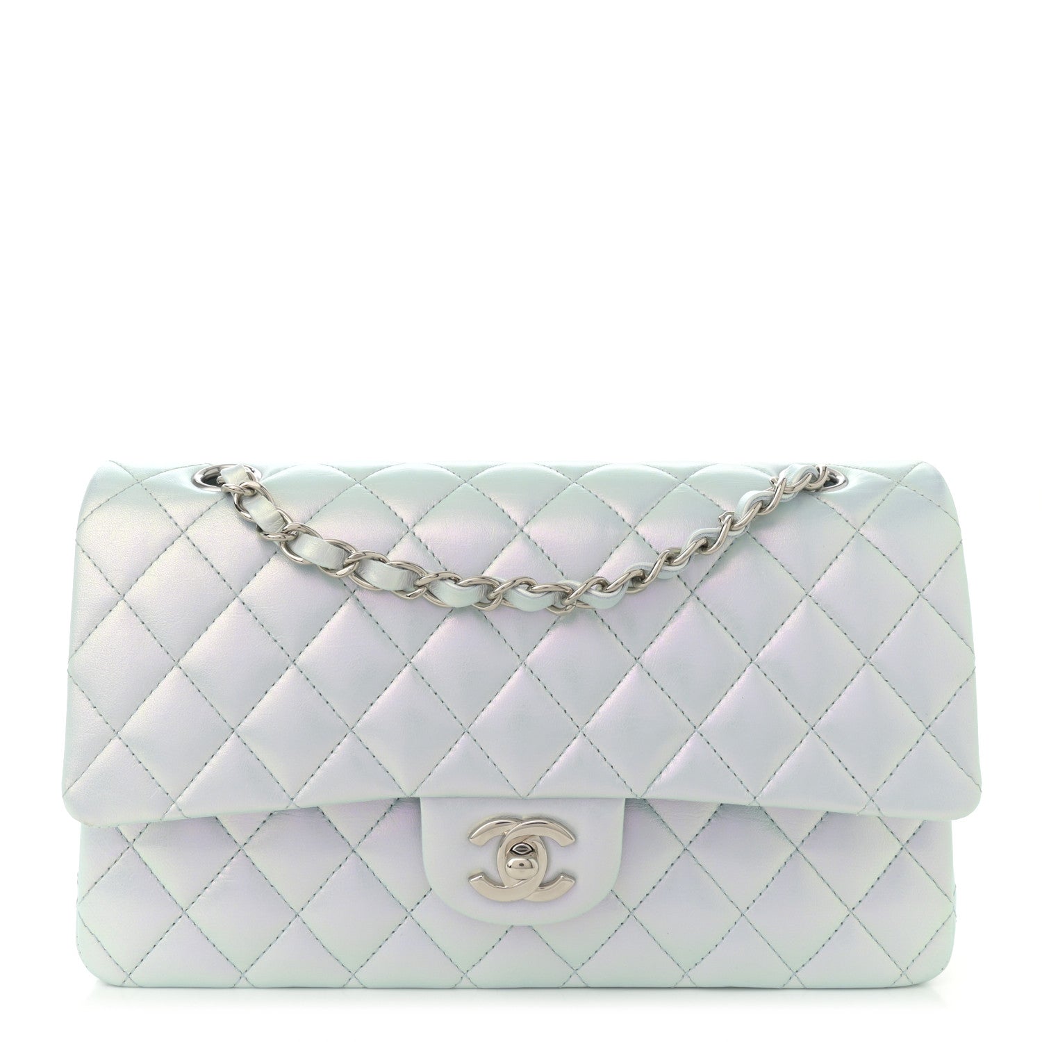 Chanel Iridescent Calfskin Quilted Medium Double Flap Light Blue 1 of 11