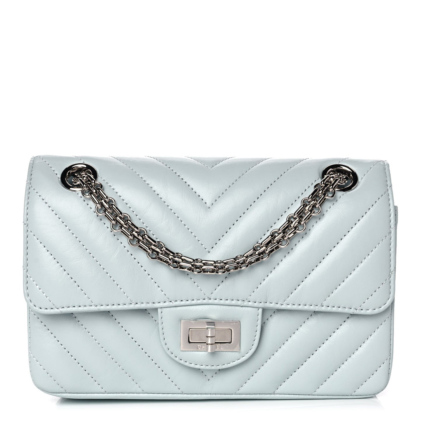Aged Calfskin Chevron Quilted 2.55 Reissue Mini Flap Light Blue