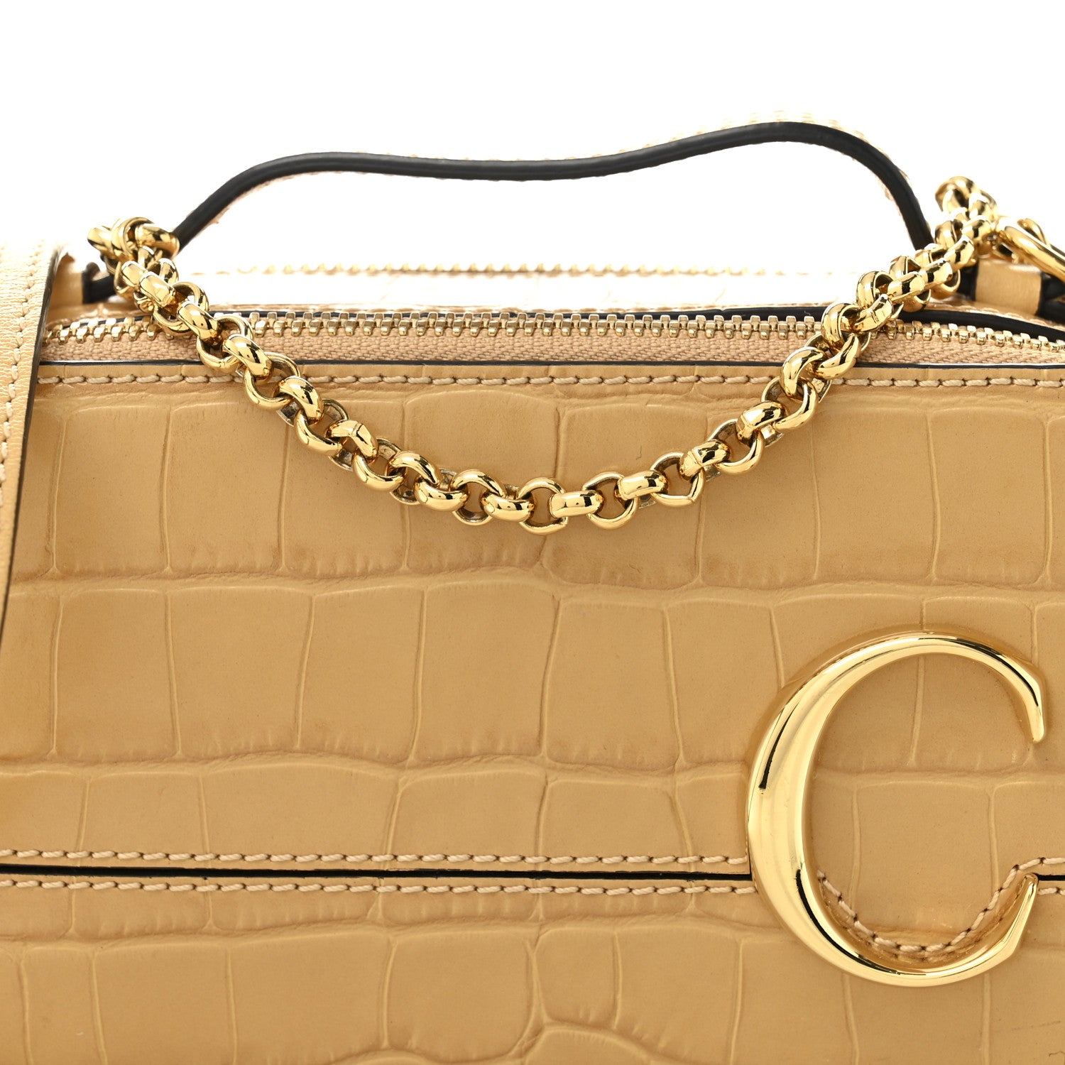Chloe Calfskin Crocodile Embossed Mini C Vanity Bag Honey Gold 9 of 11