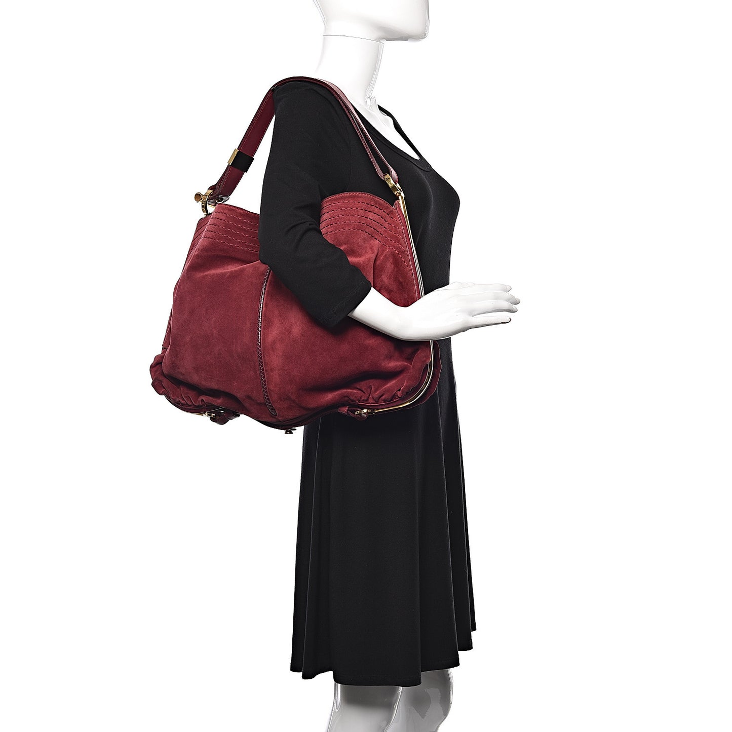 JIMMY CHOO Suede Watersnake Trim Alex Hobo Bag Red