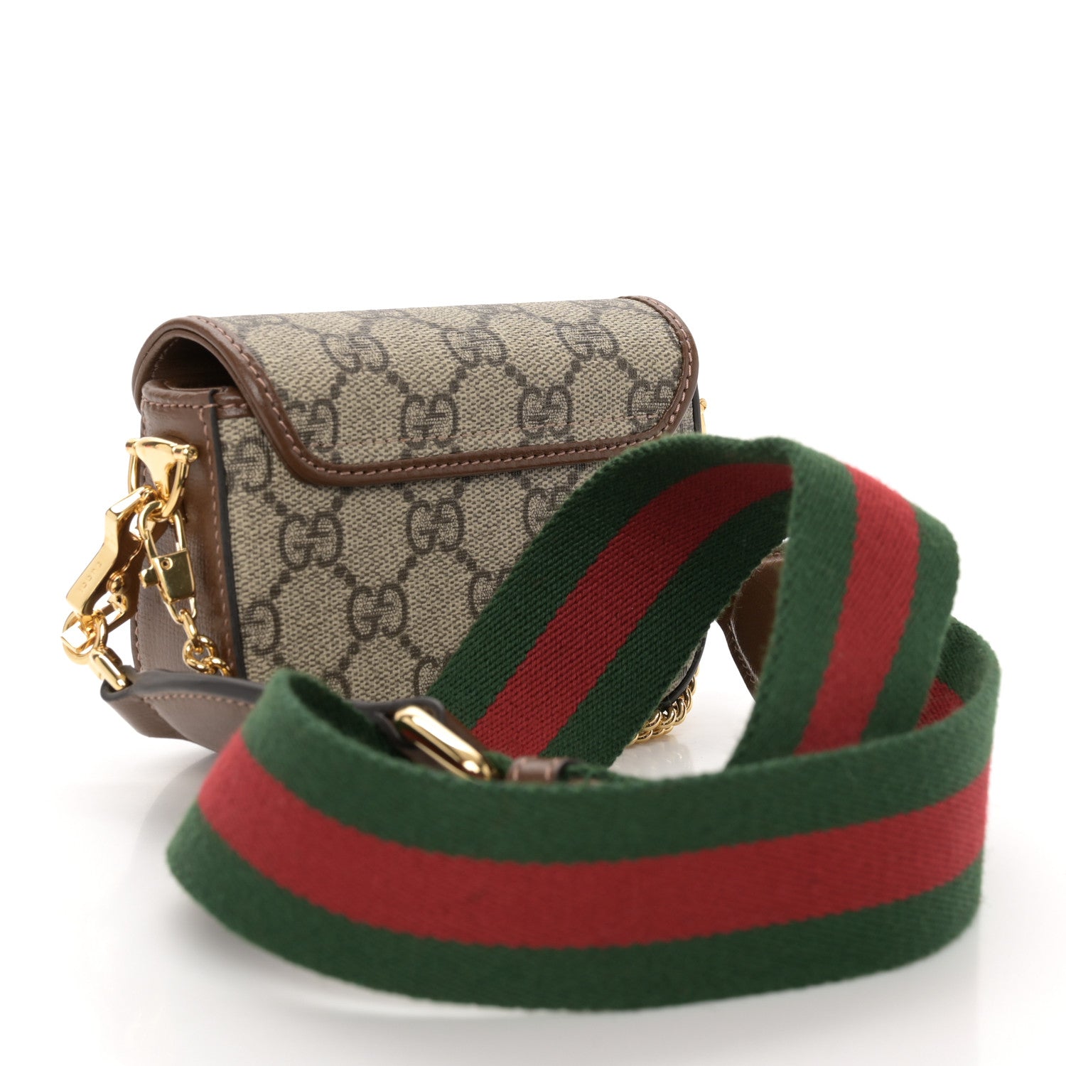 Gucci GG Supreme Monogram Azalea Calfskin Web Horsebit 1955 Wallet On Strap Beige Ebony Brown Sugar 3 of 11