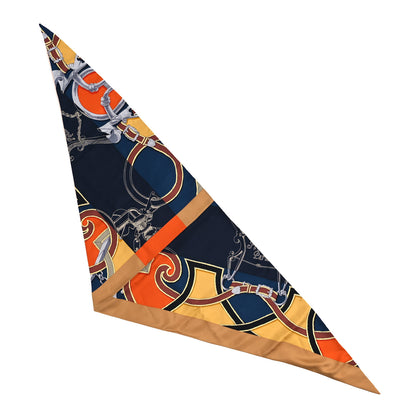 Hermes Cashmere Silk L'Instruction Du Roy Pointe Triangle Shawl Marine Camel Mandarin 1 of 3