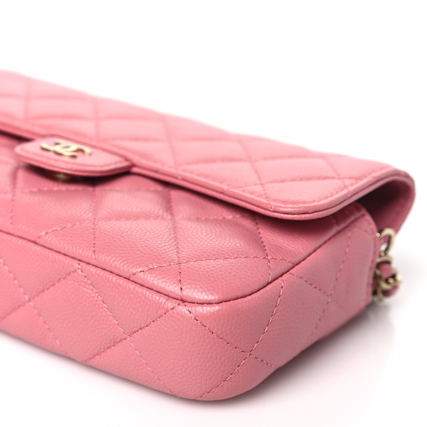 Caviar Quilted Flap Phone Holder With Chain Pink