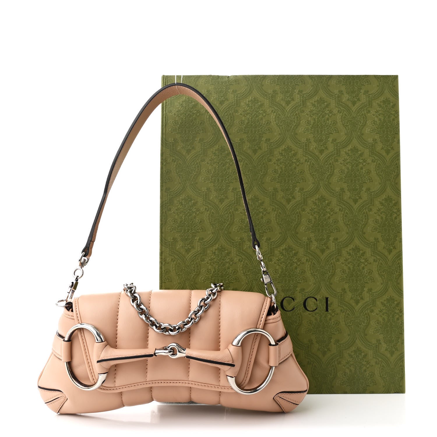 Gucci Nappa Vertical Matelasse Small Maxi Horsebit Chain Shoulder Bag Beige 11 of 11