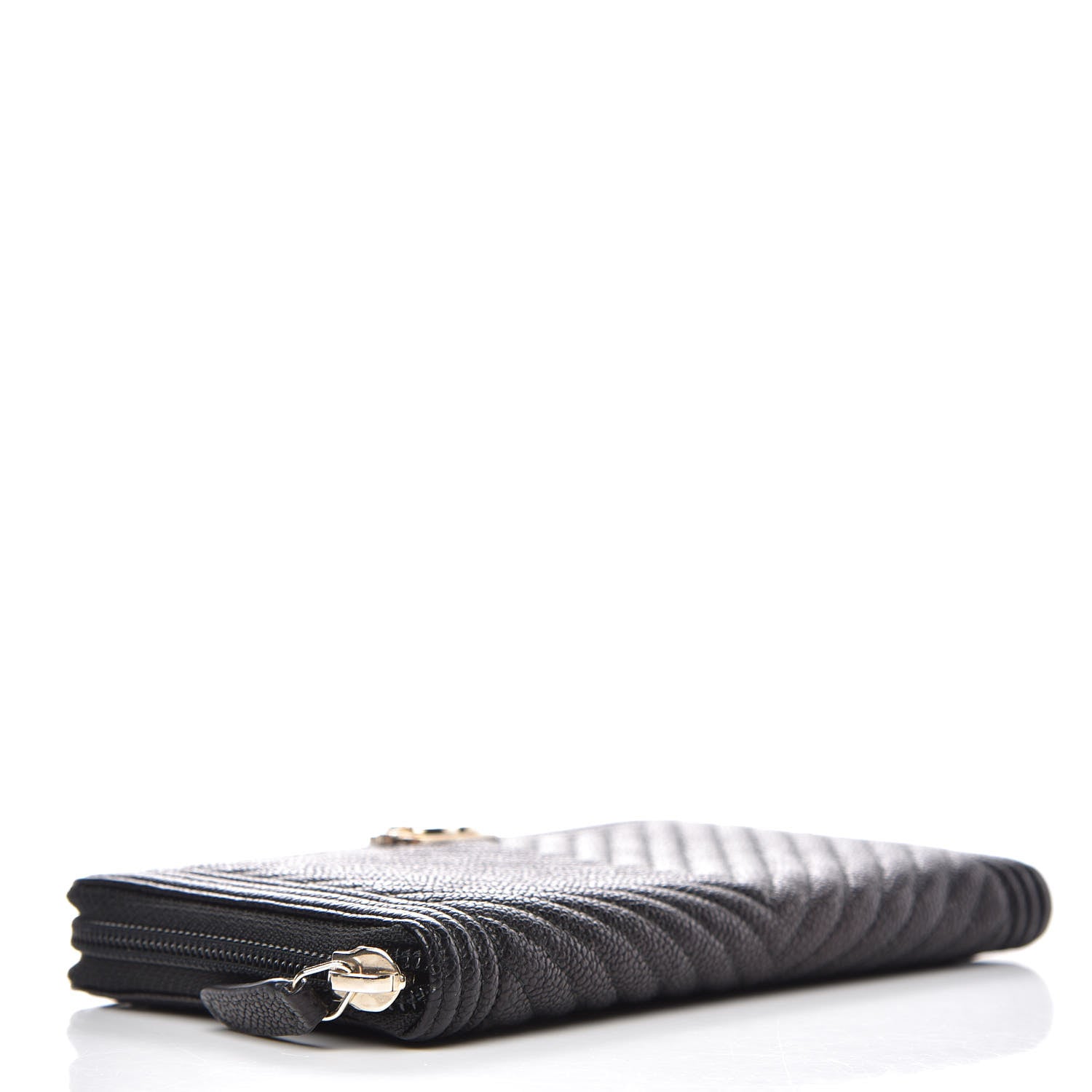 Chanel Caviar Chevron Quilted Zip Around Boy Wallet Black 4 of 11