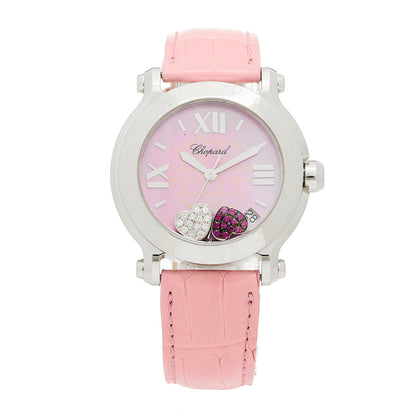 Chopard Stainless Steel Alligator Diamond Pink Sapphire Pink Mother of Pearl 36mm Happy Sport Hearts Quartz Watch 1 of 4
