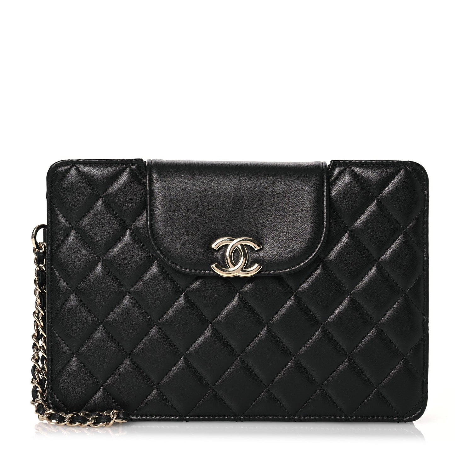 Lambskin Quilted CC Pouch Wristlet Black