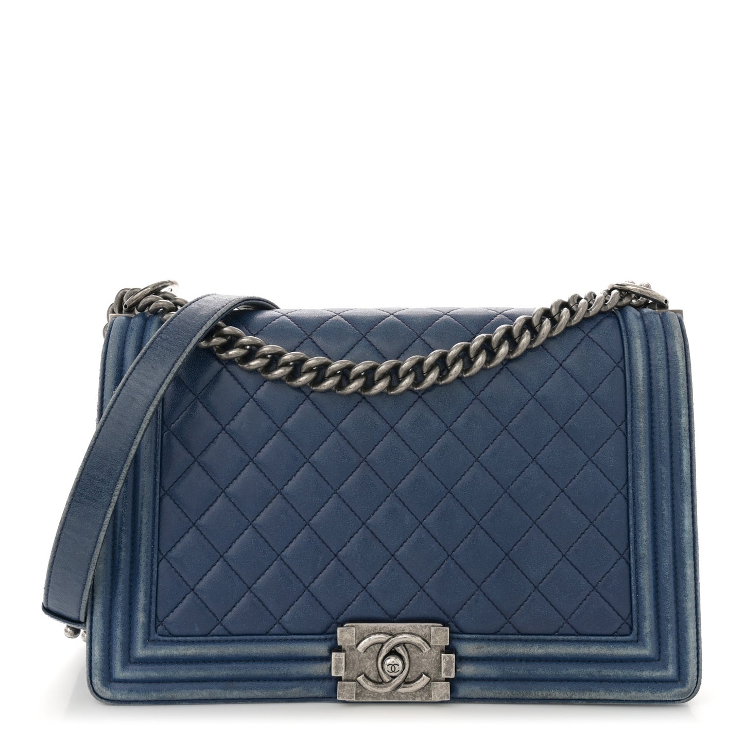 Lambskin Quilted New Medium Boy Flap Blue