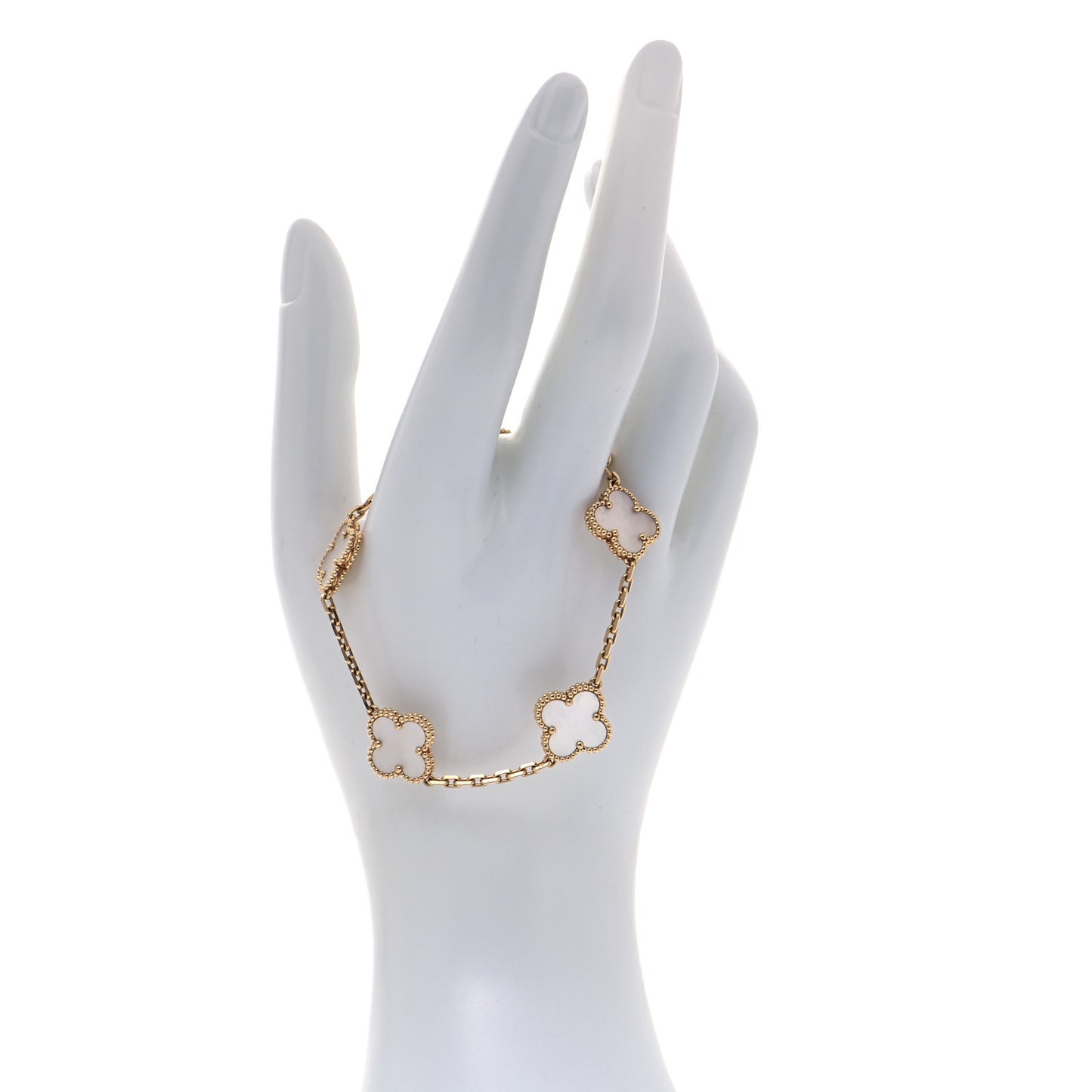 18K Yellow Gold Mother of Pearl 5 Motifs Vintage Alhambra Bracelet