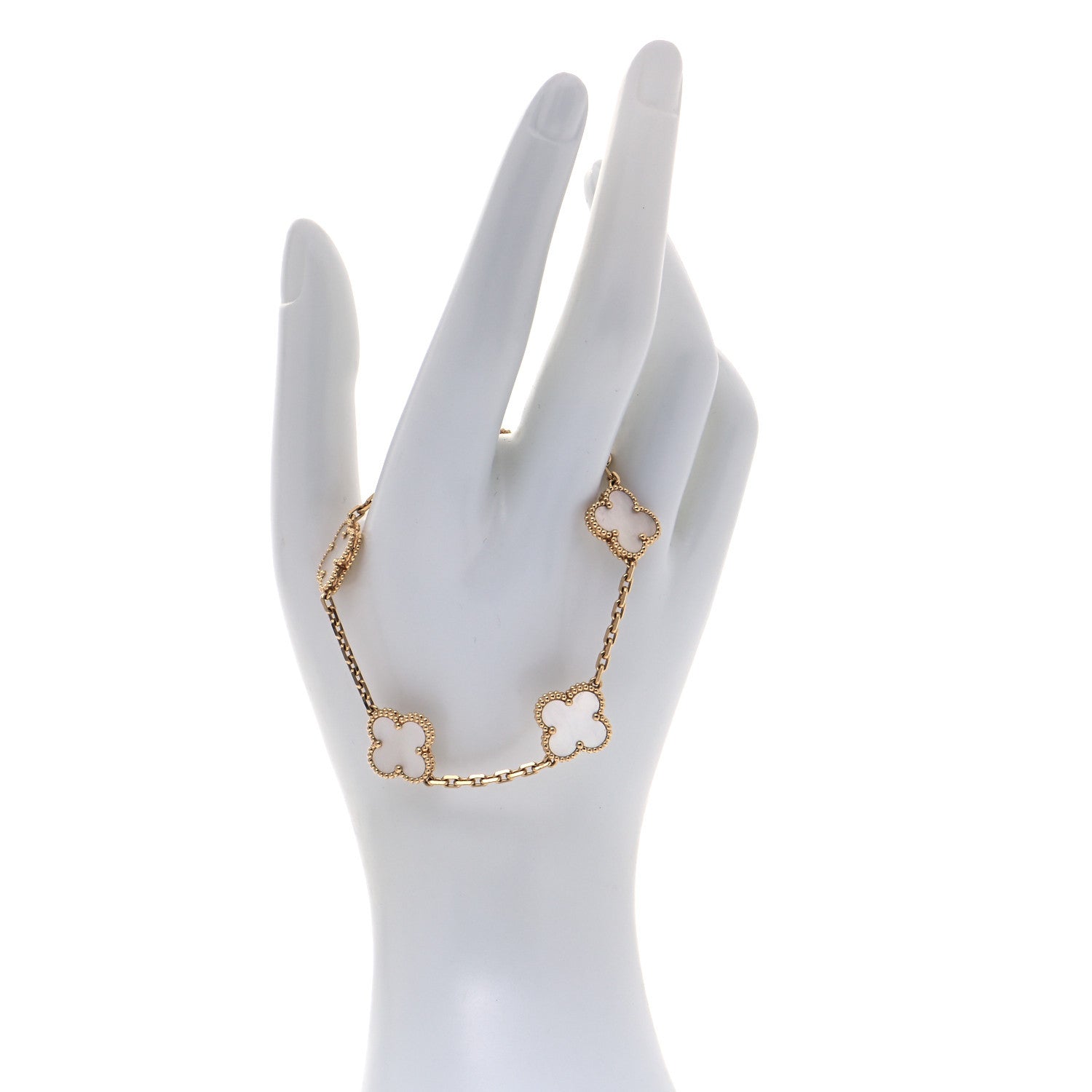 Van Cleef & Arpels 18K Yellow Gold Mother of Pearl 5 Motifs Vintage Alhambra Bracelet 2 of 6
