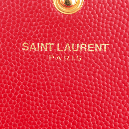 Saint Laurent Grain De Poudre Matelasse Chevron Monogram Envelope Chain Wallet New Red 6 of 7