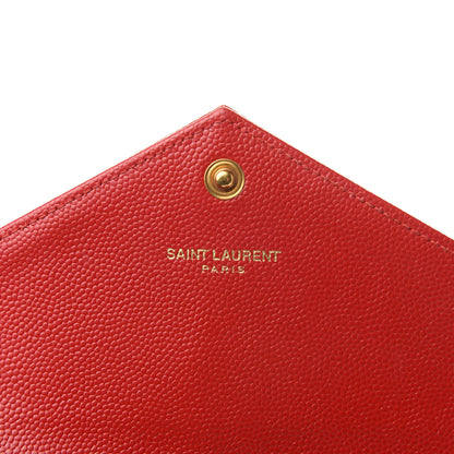 Saint Laurent Grain De Poudre Matelasse Chevron Small Monogram Chain Wallet Red 8 of 9