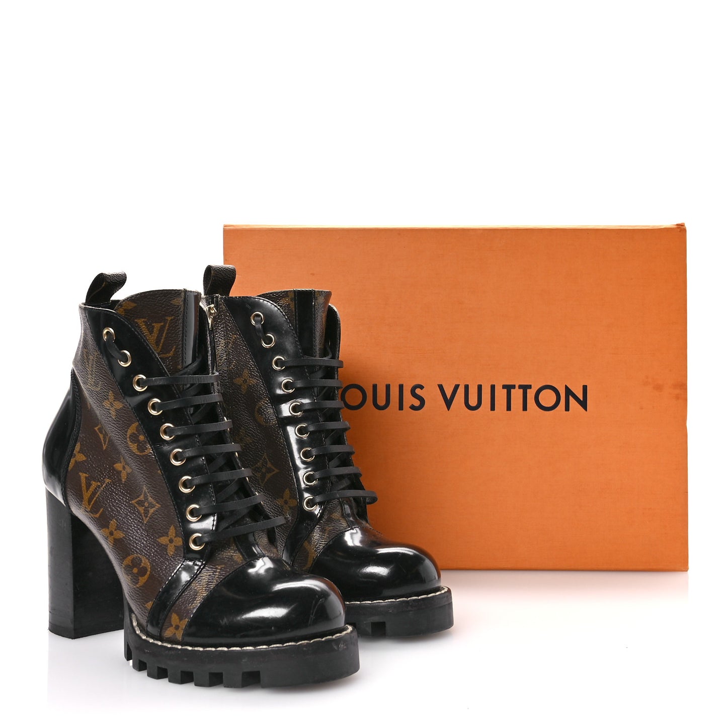 Patent Calfskin Monogram Star Trail Ankle Boots 39 Black