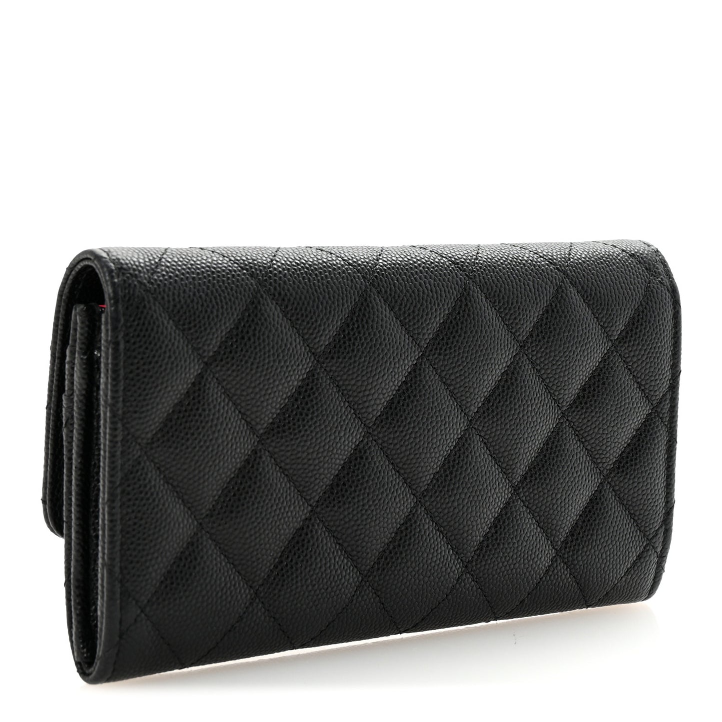 Caviar Metal Perforated Quilted CC Flap Wallet Black