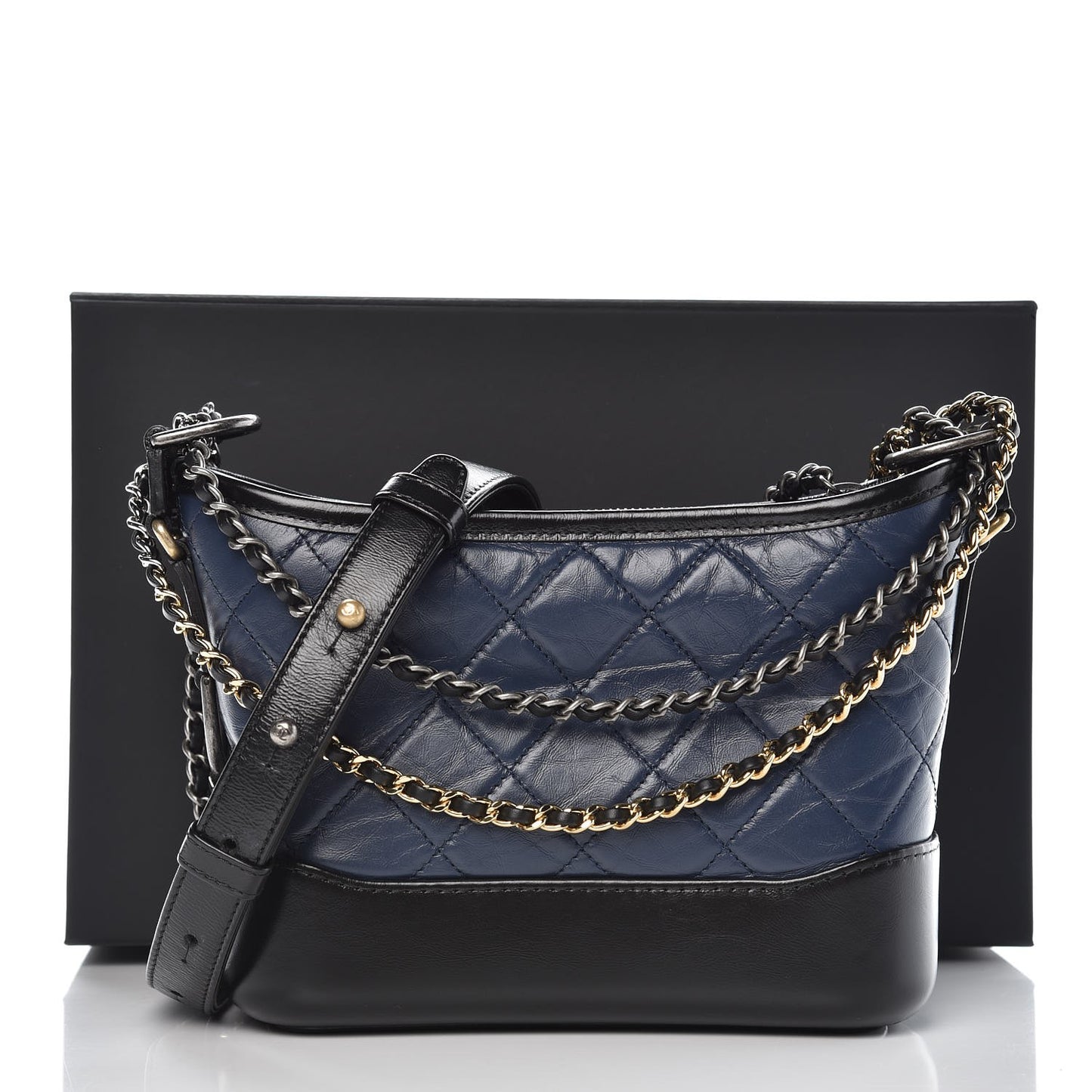 Aged Calfskin Quilted Small Gabrielle Hobo Navy Black
