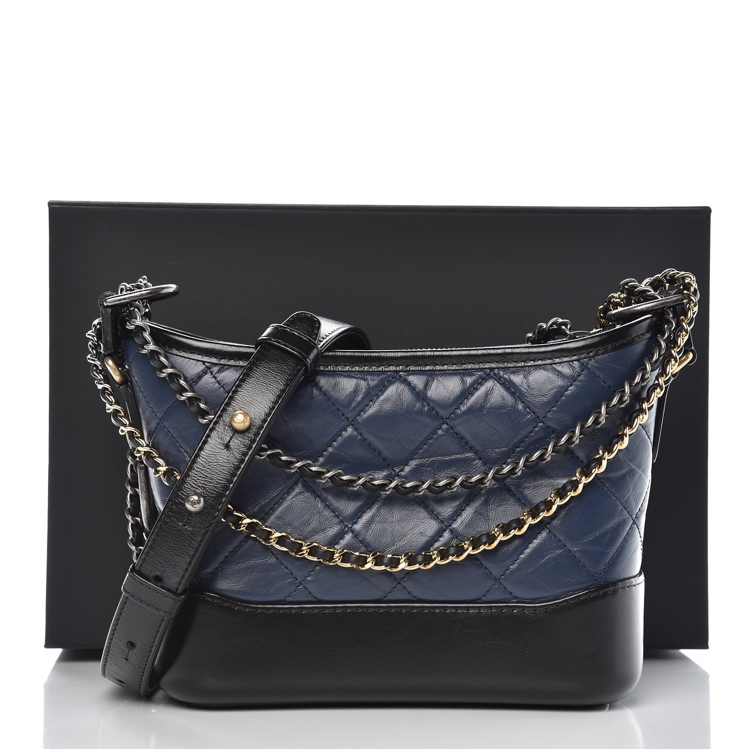 Chanel Aged Calfskin Quilted Small Gabrielle Hobo Navy Black 8 of 8