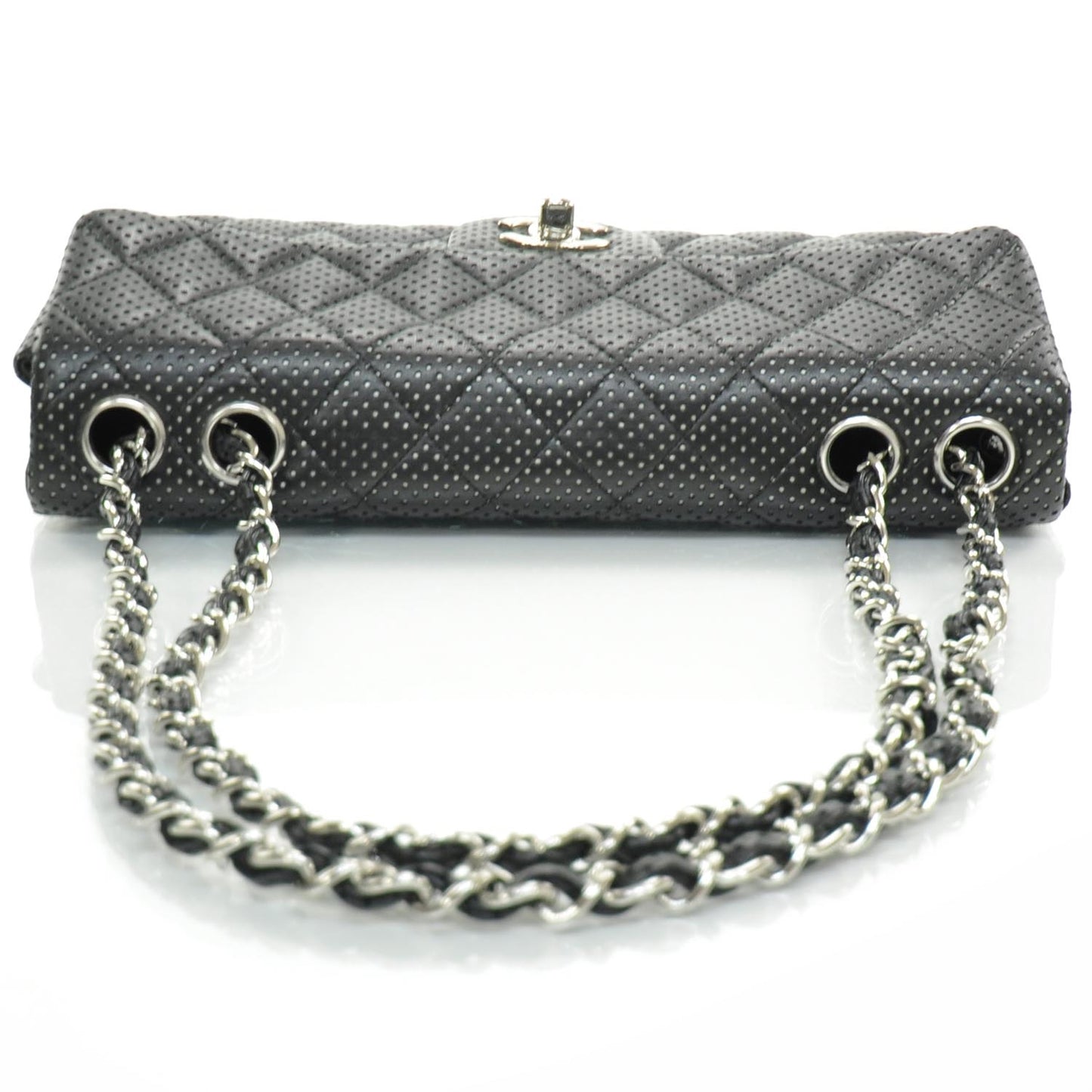 Lambskin Perforated East West Flap Black