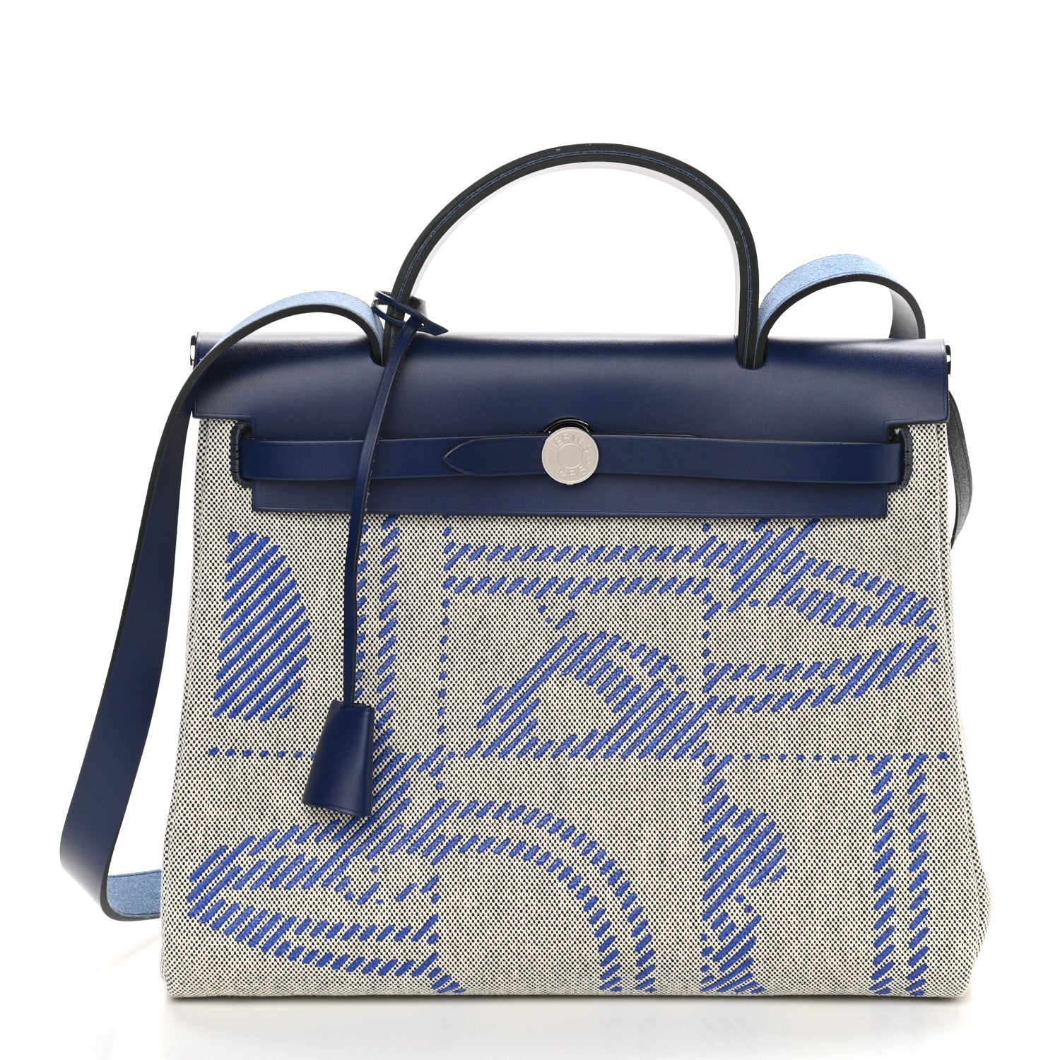 Hermes Vache Hunter Toile H Brides de Gala Herbag Zip Retourne 31 PM Bleu De France Ecru Black 3 of 11