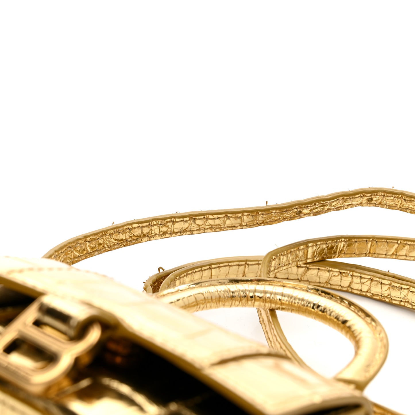 Metallic Calfskin Crocodile Embossed Hourglass Top Handle Bag Mini Gold