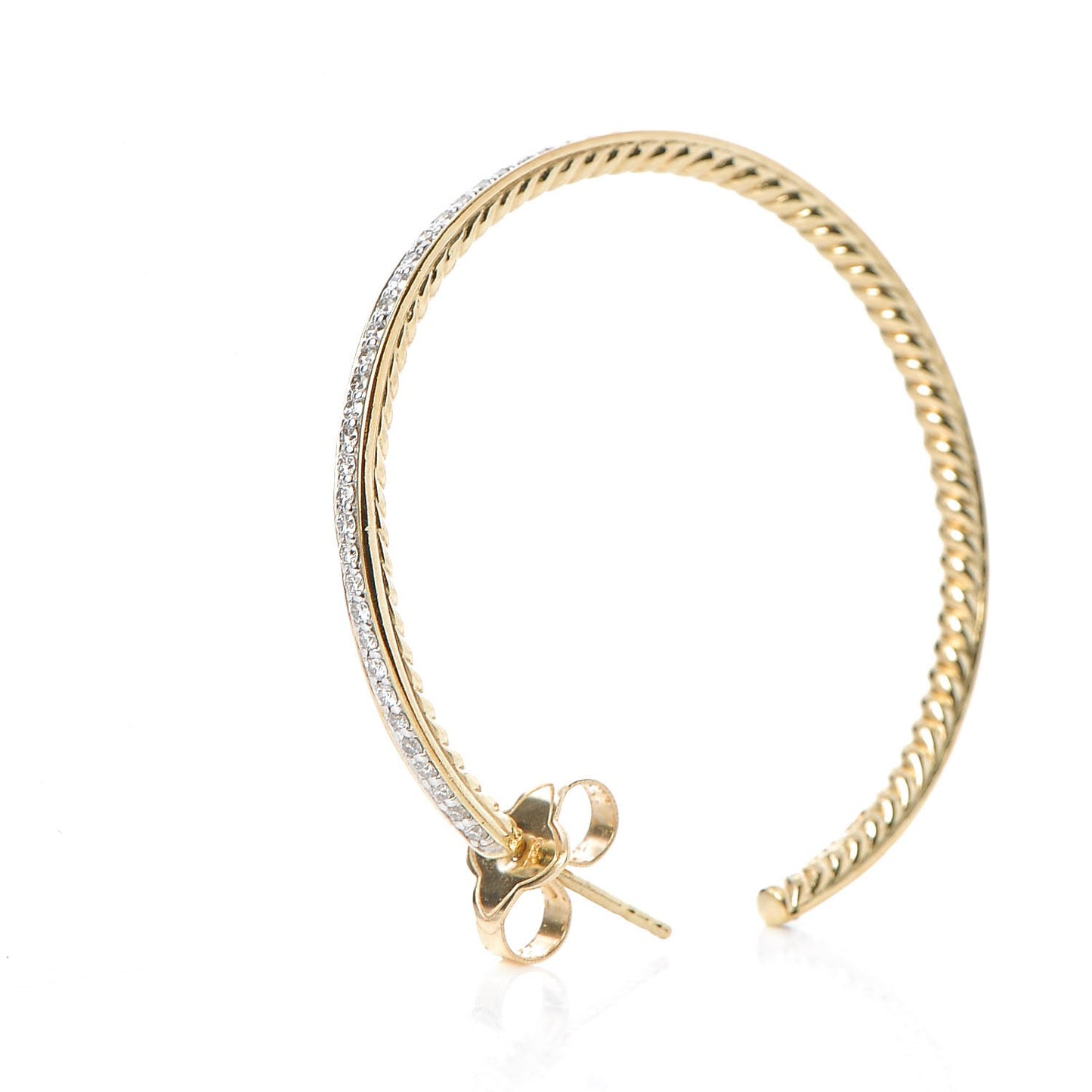 18K Yellow Gold Diamond Large Cable Hoop Earrings