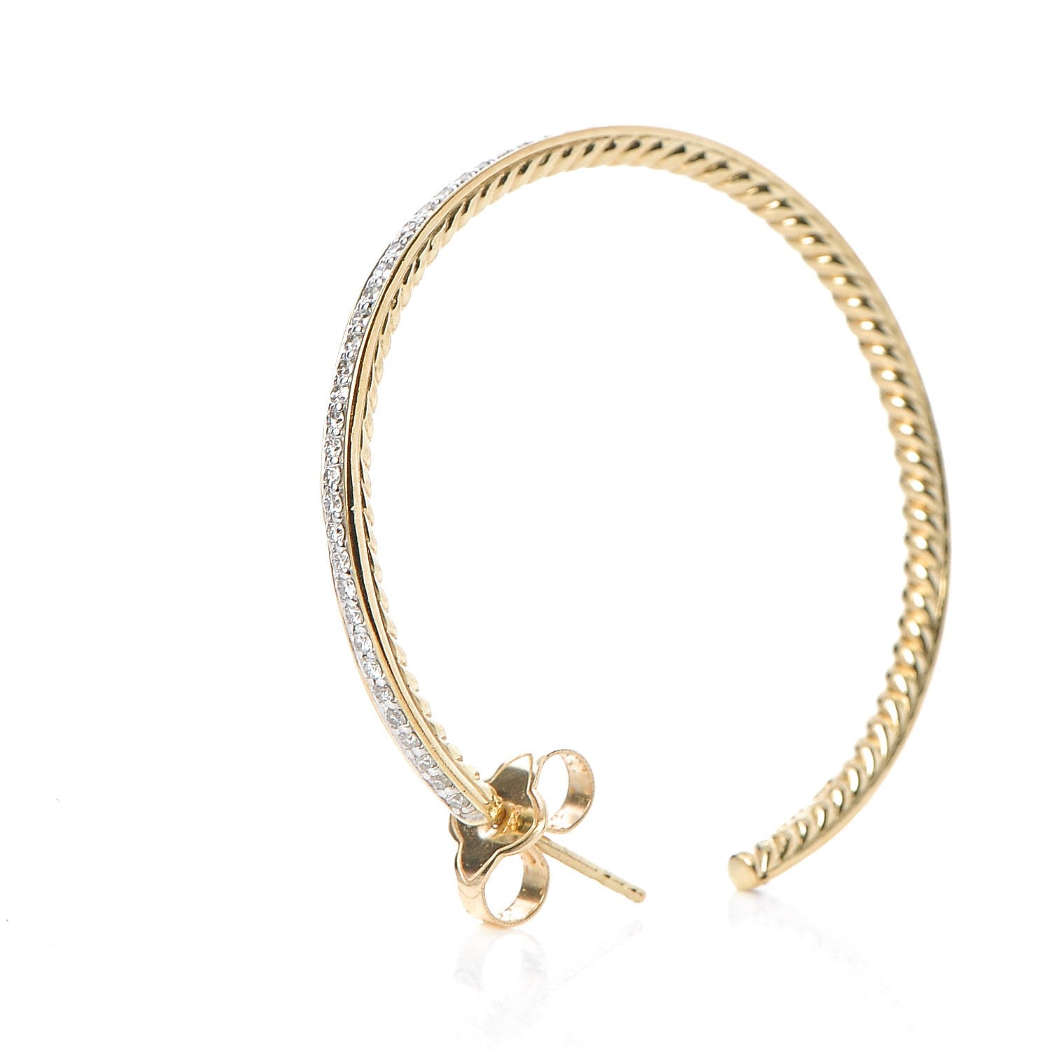 David Yurman 18K Yellow Gold Diamond Large Cable Hoop Earrings 2 of 5