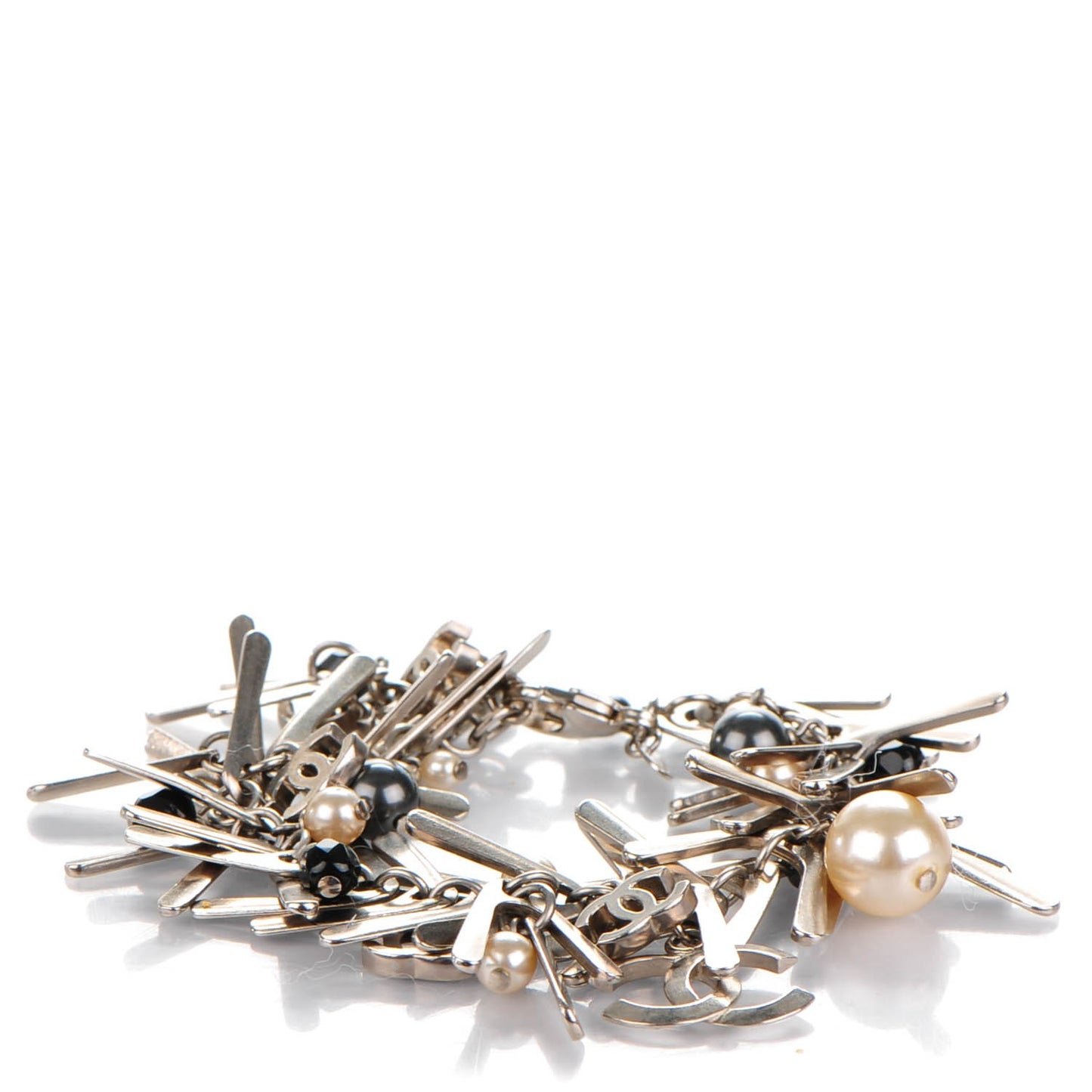 Pearl Beaded CC Bracelet Silver
