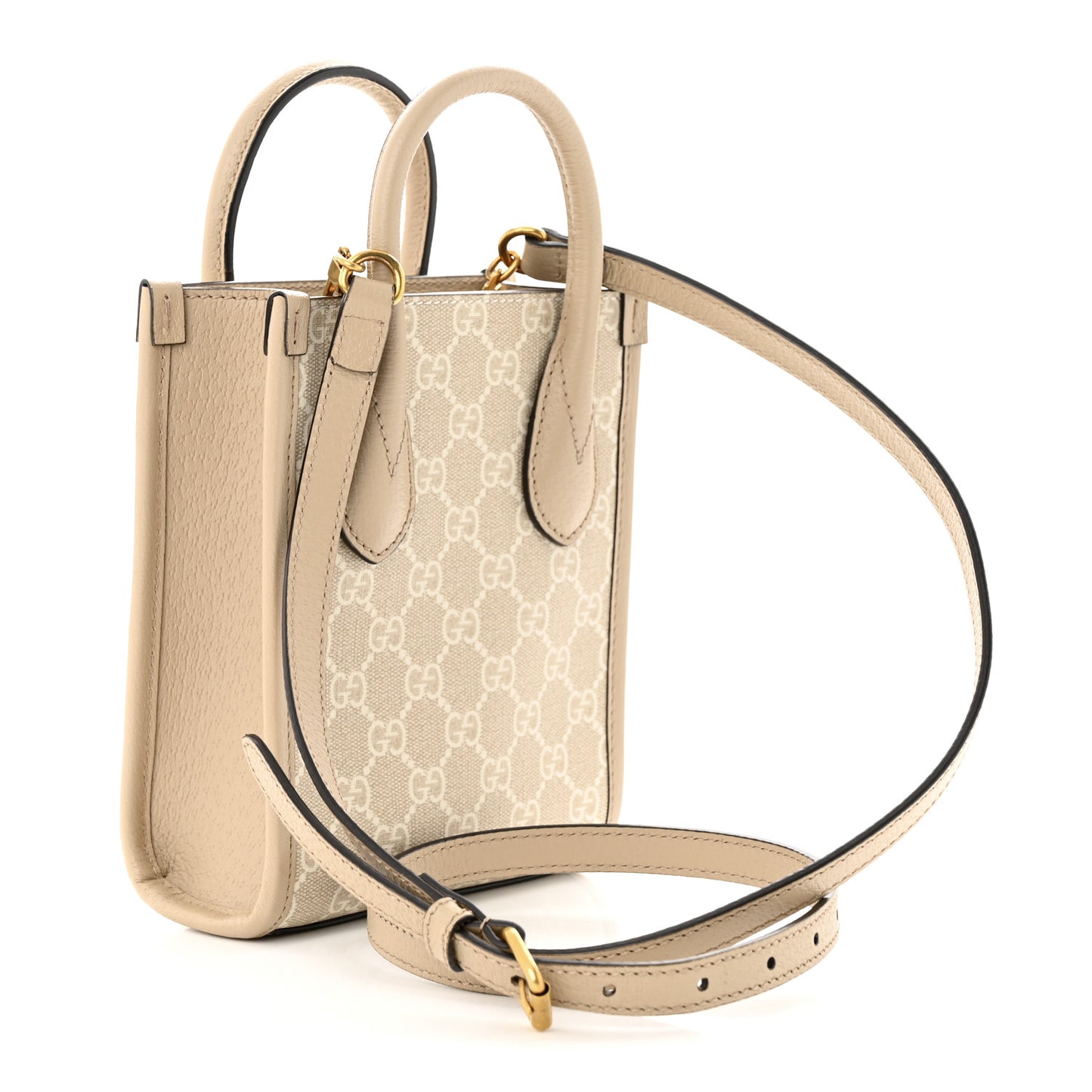 GG Supreme Monogram Textured Dollar Calfskin Mini Retro Interlocking G Tote Bag Beige Mystic White Oatmeal