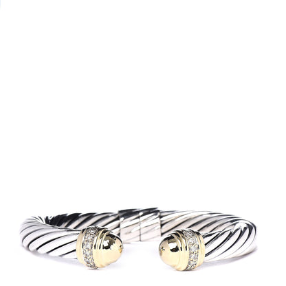 David Yurman Sterling Silver 18K Yellow Gold Diamond 10mm Cable Classics Dome Bracelet 1 of 6
