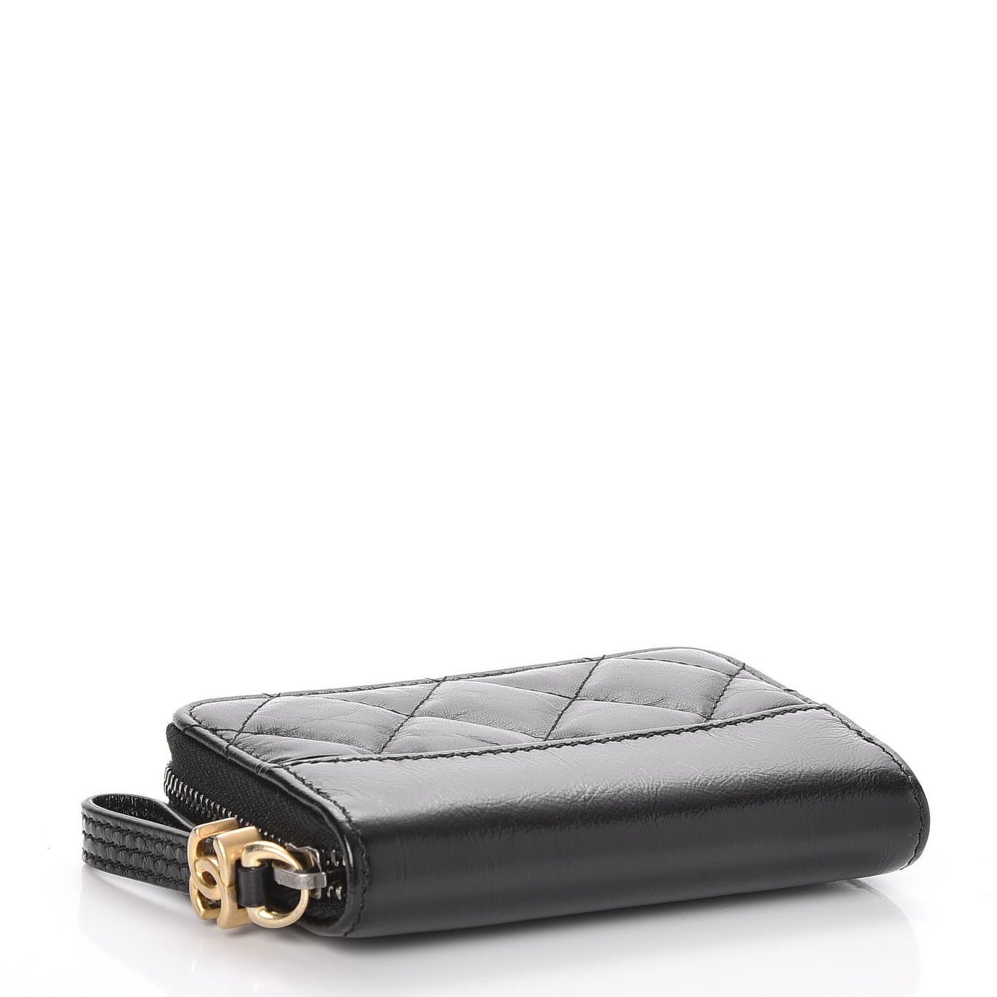 Aged Calfskin Quilted Gabrielle Zip Around Coin Purse Wallet Black