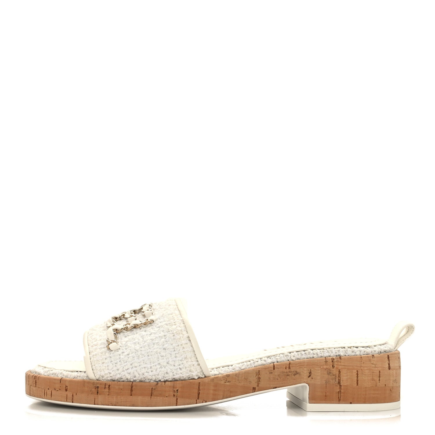 Chanel Tweed Cork CC Chain Mule Sandal 38 White 1 of 9