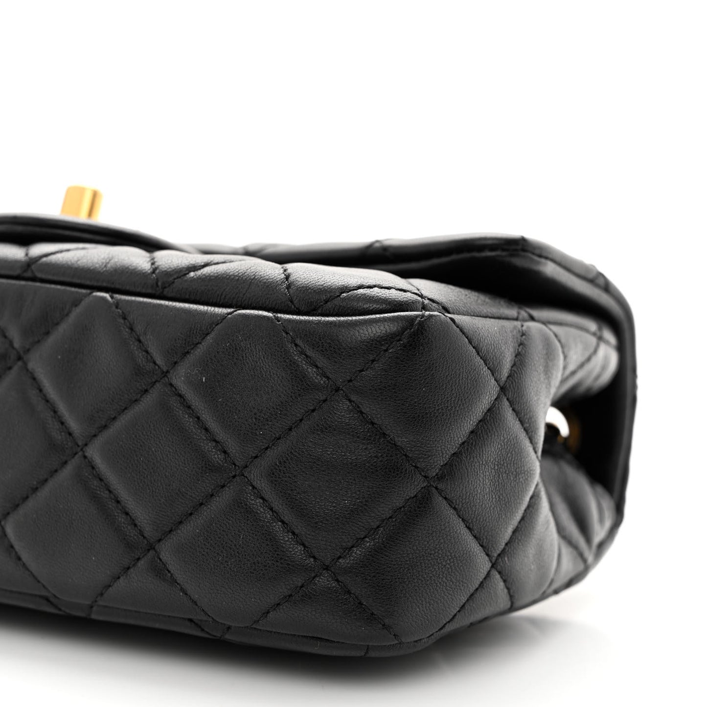 Lambskin Quilted Mini Rectangular Pearl Crush Flap Black
