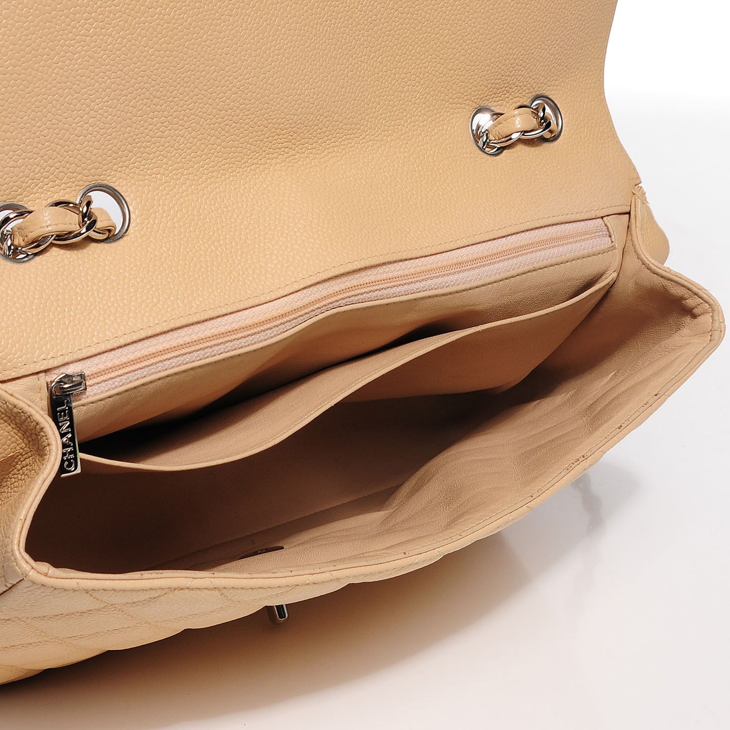 Caviar Quilted Jumbo Single Flap Beige Clair