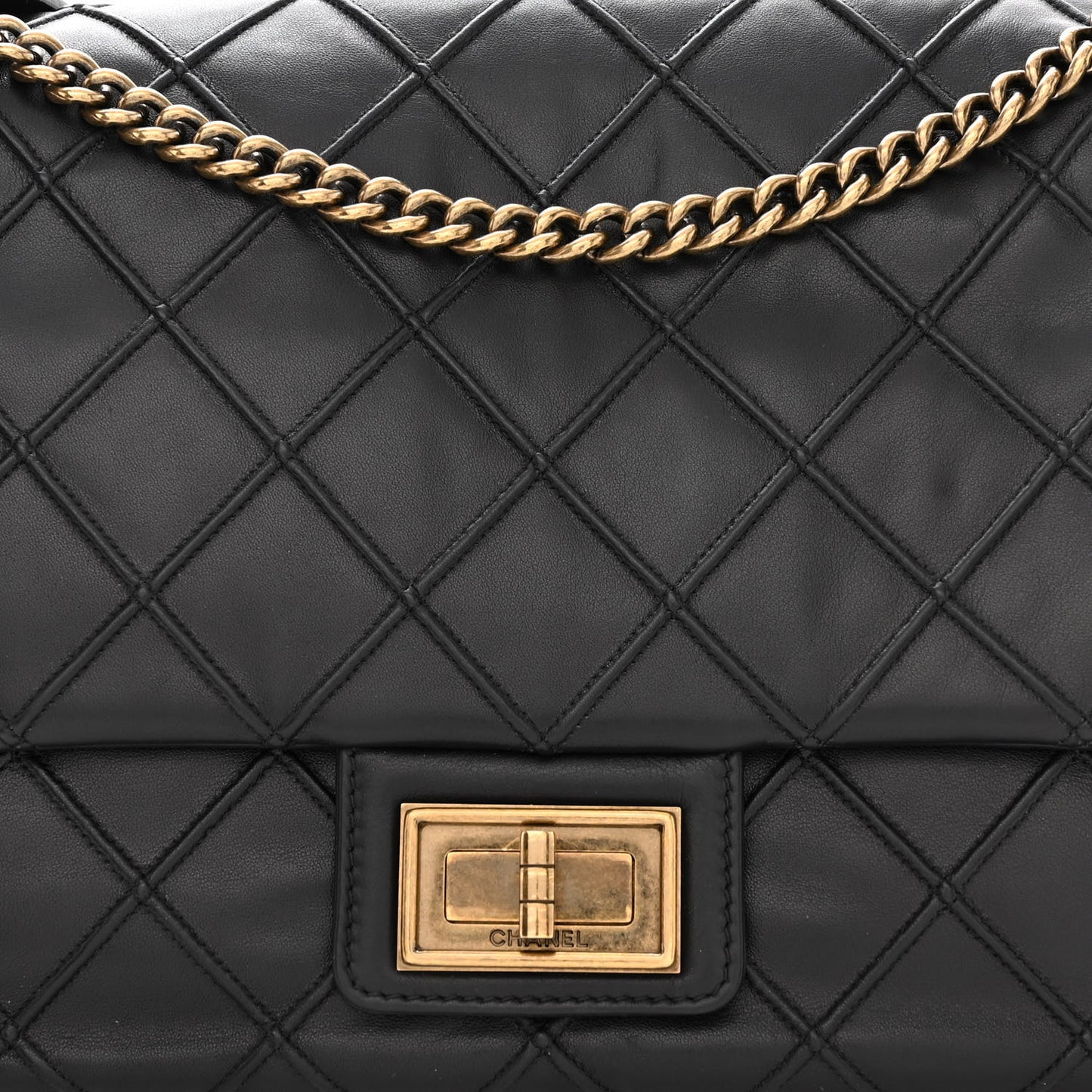 Calfskin Diamond Debossed Large Cosmos Flap Black