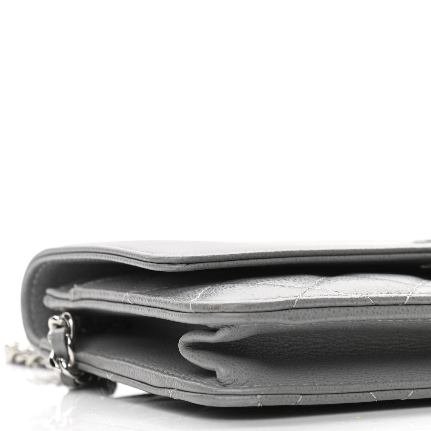 Grained Calfskin Quilted CC Box Wallet On Chain WOC Grey