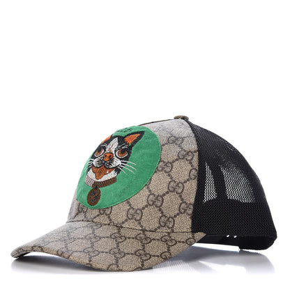 Gucci GG Supreme Monogram Bosco Patch Baseball Hat 57 Beige Green 1 of 6