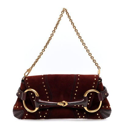 Gucci Suede Studded Horsebit Clutch Bag Burgundy 1 of 10
