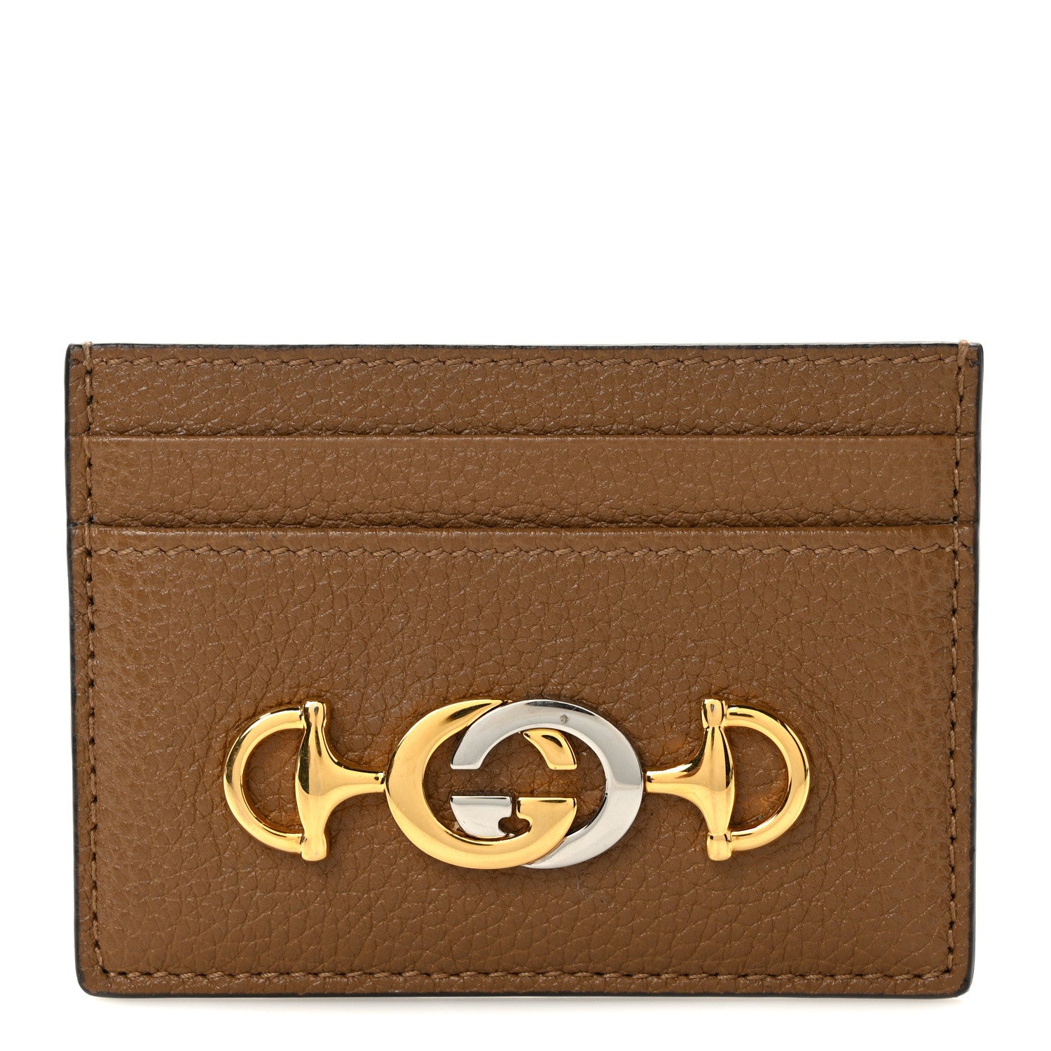 Gucci Grainy Calfskin Zumi Card Holder Friky Taupe 1 of 8