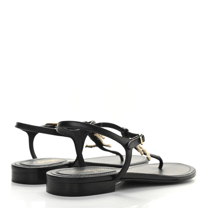 Chanel Calfskin Pearl Crystal CC Charm Thong Sandals 38.5 Black 9 of 9