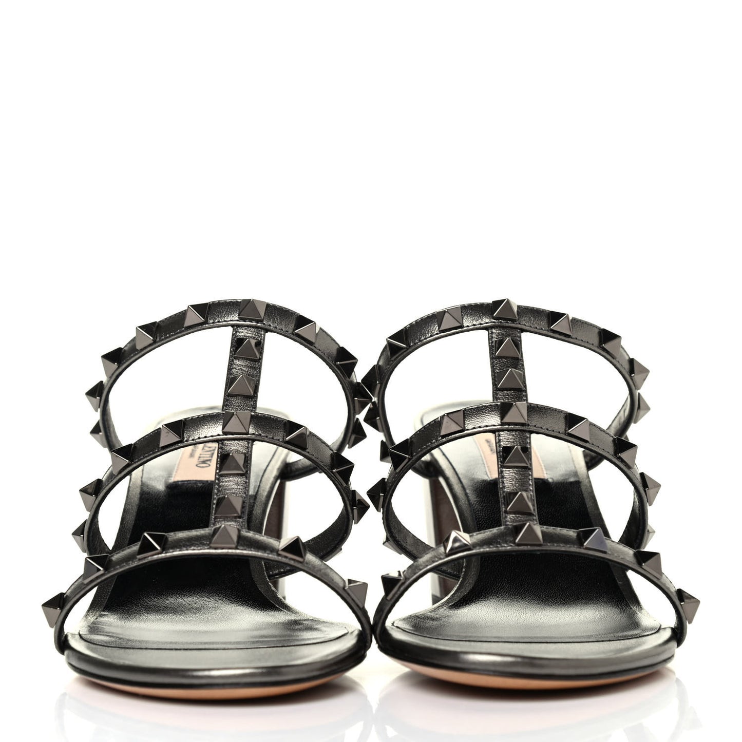 Calfskin Rockstud 60mm Caged Slide Sandals 38.5 Rutenio