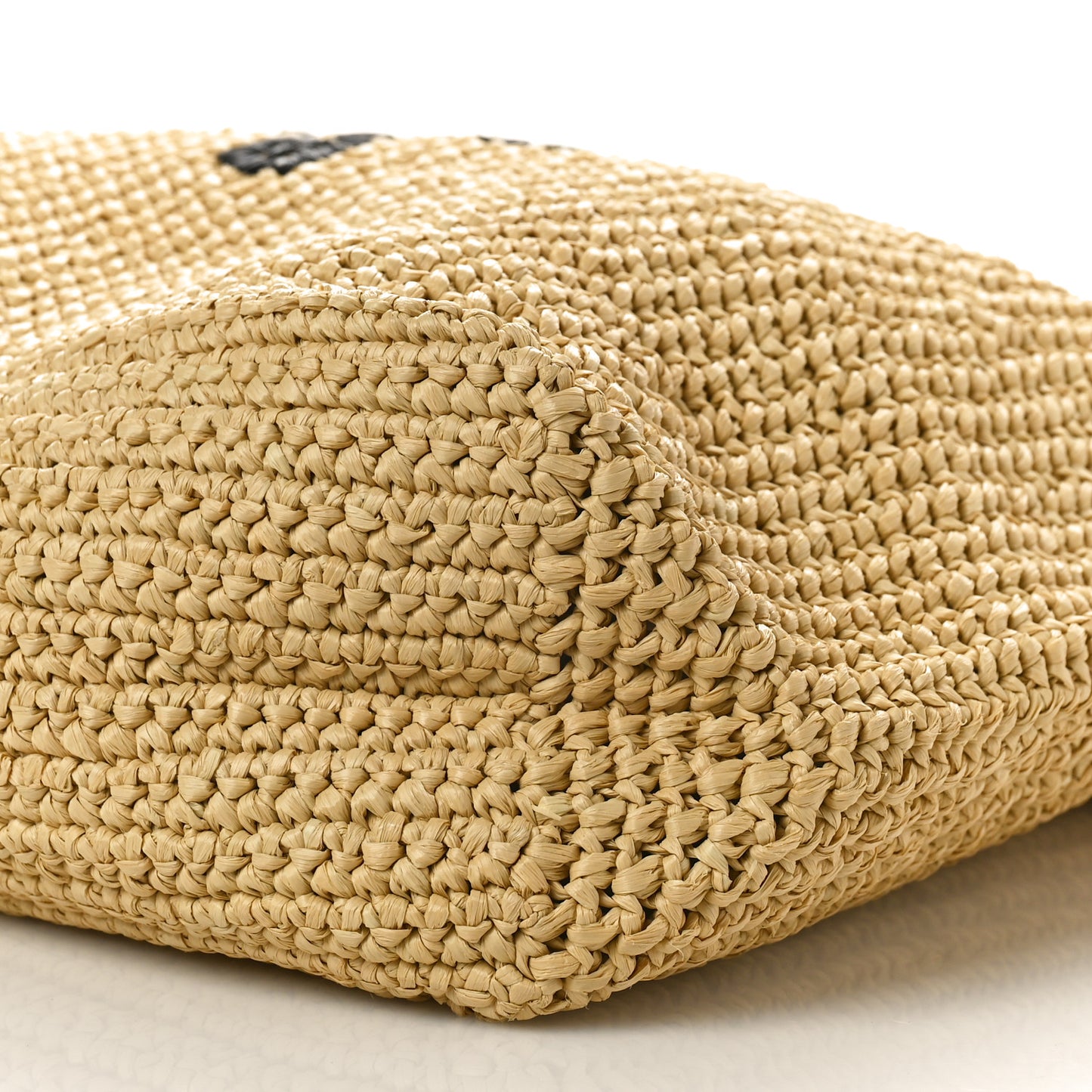 Yarn Raffia Effect Crochet Embroidered Logo Tote Naturale