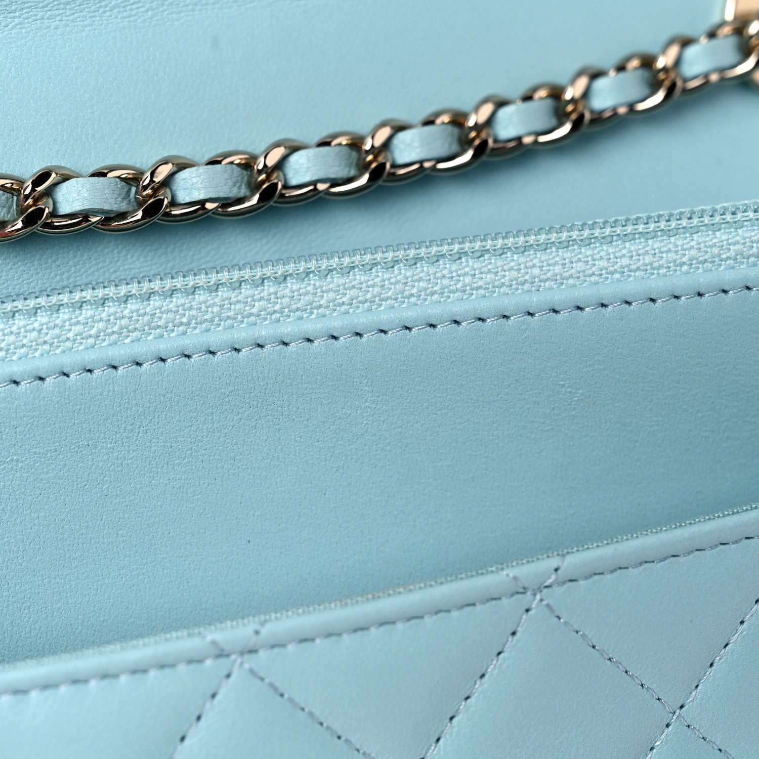 Chanel Lambskin Quilted Trendy CC Wallet On Chain WOC Light Blue 17 of 17