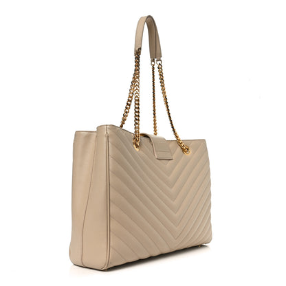 Saint Laurent Grain De Poudre Matelasse Chevron Monogram Shopping Bag Nude Powder 3 of 10