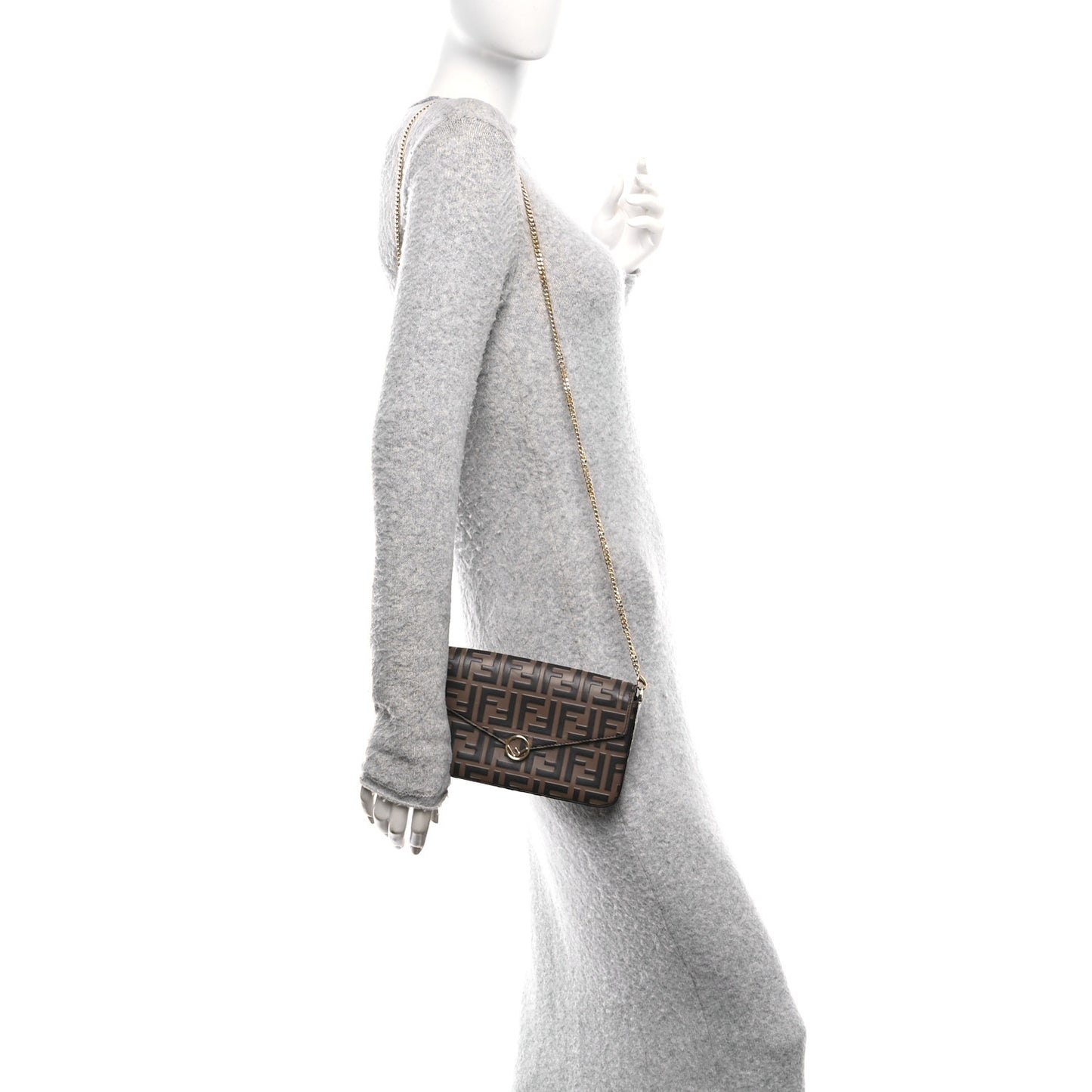 Vitello Soft F is Fendi Bi-Color FF 1974 Embossed Envelope Wallet On Chain with Pouches Maya Black
