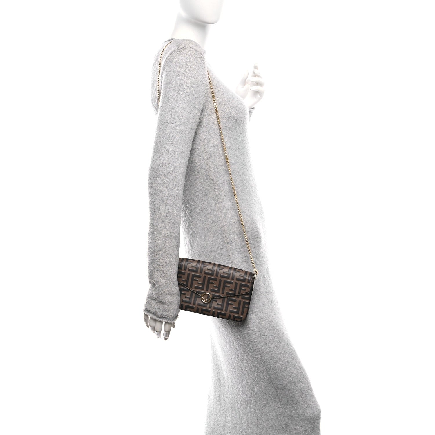 Fendi Vitello Soft F is Fendi Bi-Color FF 1974 Embossed Envelope Wallet On Chain with Pouches Maya Black 2 of 12