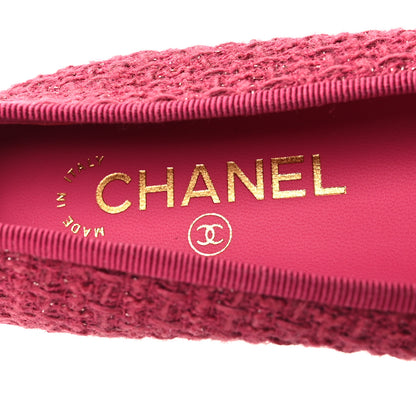 Chanel Tweed Velvet Cap Toe Ballerina Flats 37.5 Fuchsia Silver Black 8 of 9