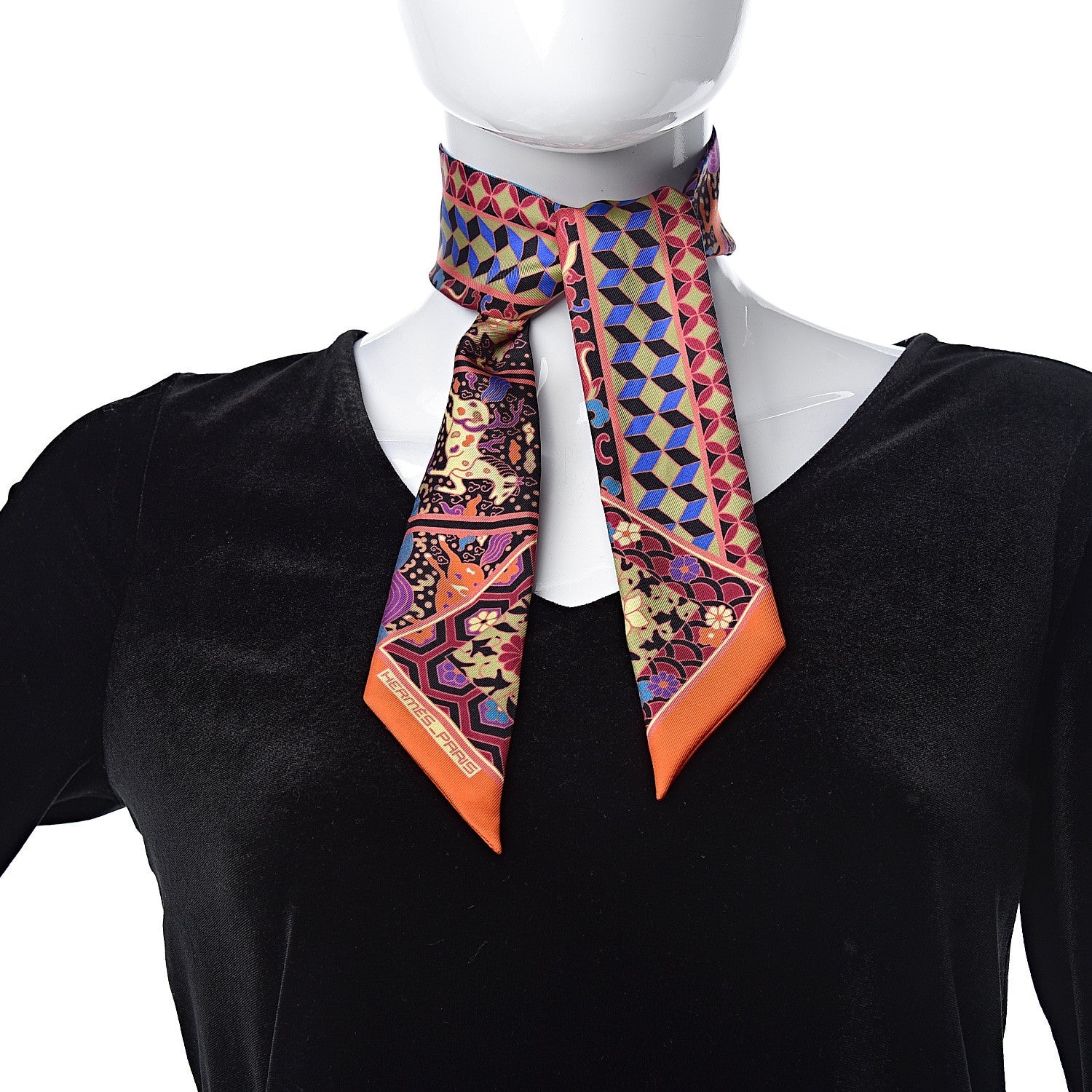 Hermes Silk Collections Imperiales Twilly Orange Fuchsia Black 2 of 5