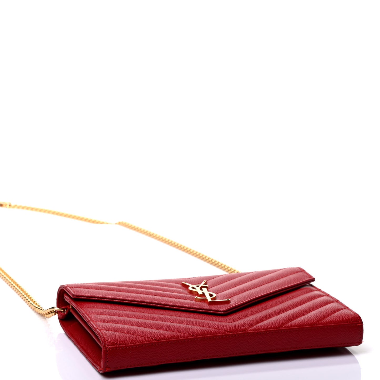 Grain De Poudre Matelasse Chevron Monogram Chain Wallet Red