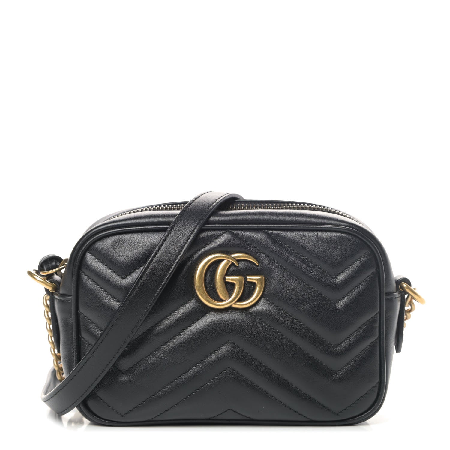 Gucci Calfskin Matelasse Mini GG Marmont Chain Shoulder Bag Black 1 of 4