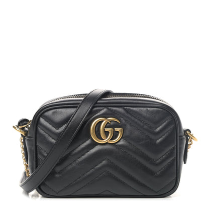 Gucci Calfskin Matelasse Mini GG Marmont Chain Shoulder Bag Black 1 of 4